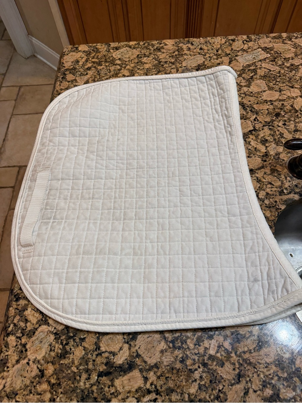 White Quilted English saddle Pad - used no tears Custom saddlery brand logo